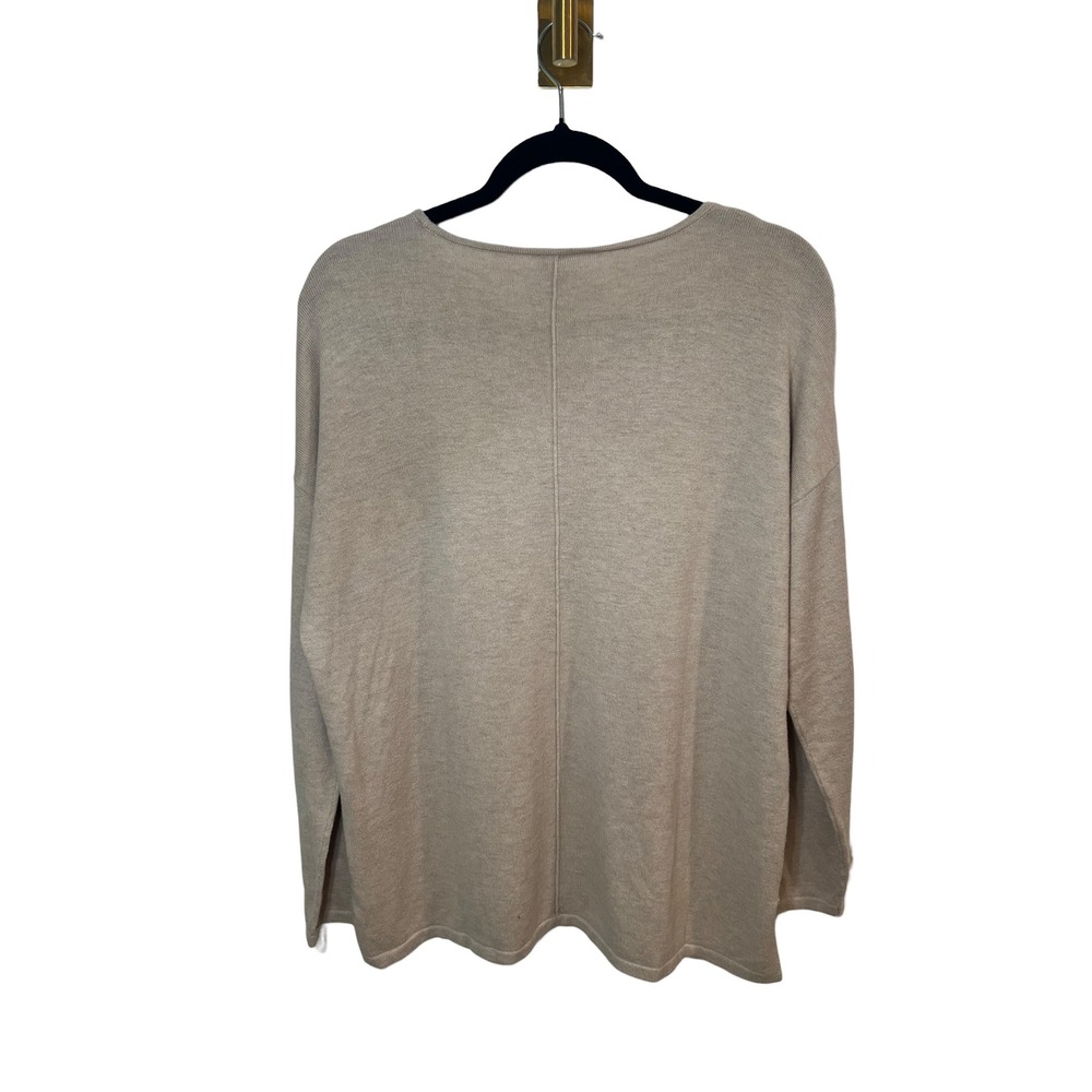 Chico's Relaxed Cotton Blend Sweater Tan Oversized Minimalist Knit Top L 12/14 - Picture 5 of 9